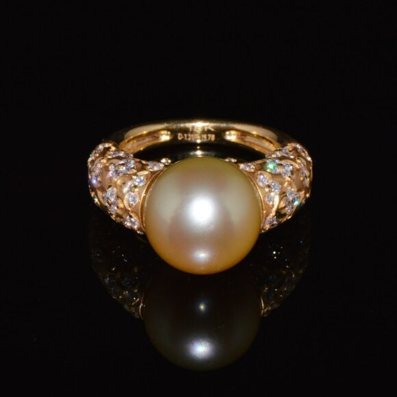 Certified Natural 1.31Cts VS F Diamond 13MM South Sea Pearl 18K Solid Gold Ring - Picture 10 of 10